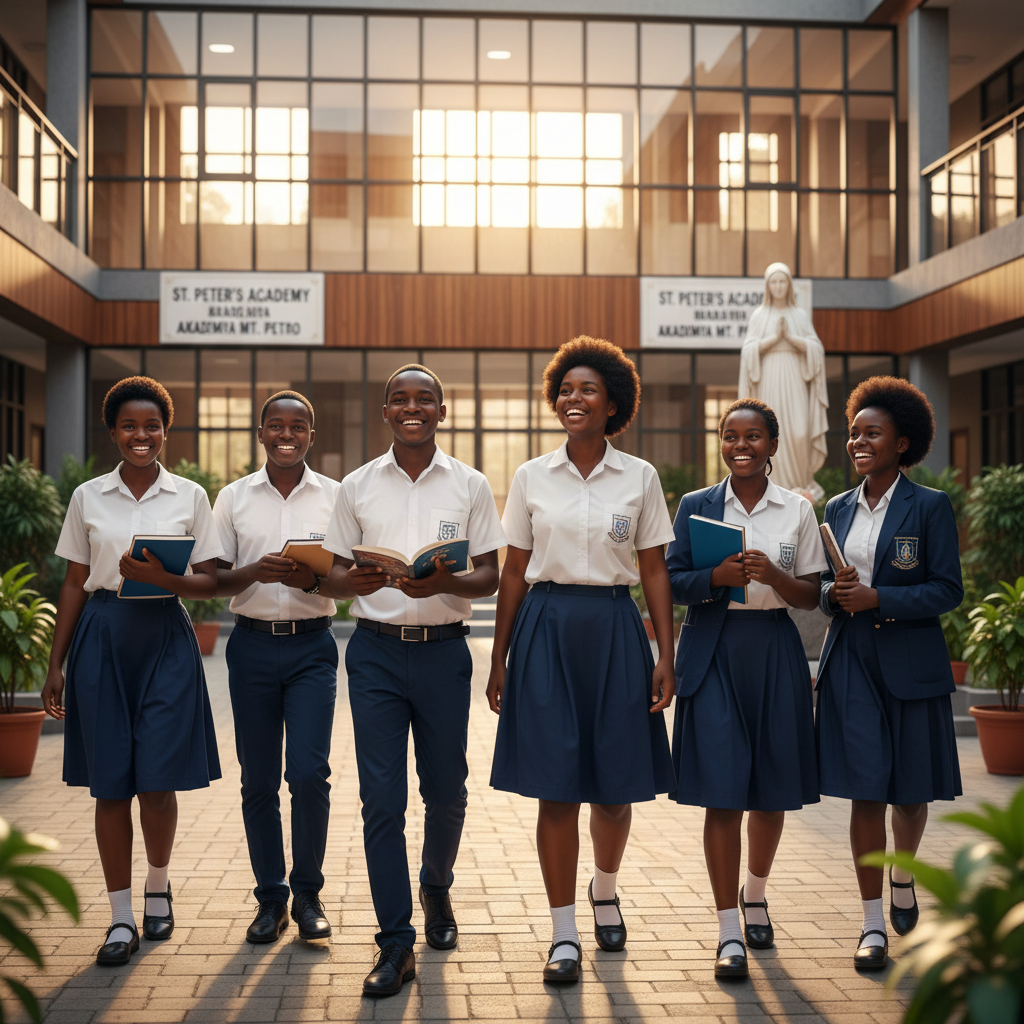 Tanzanian Catholic school students in a modern educational environment